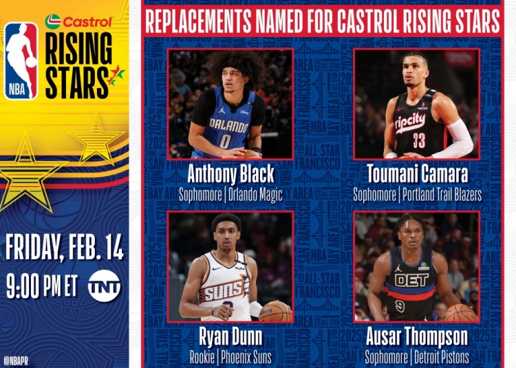  官方：瑞安-邓恩、布莱克、卡马拉和奥萨尔-汤普森替补进入新秀赛